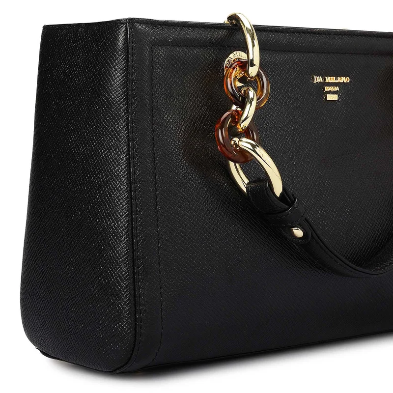 Da Milano Black Small Franzy Leather Satchel - Black for Women | Best Price UAE